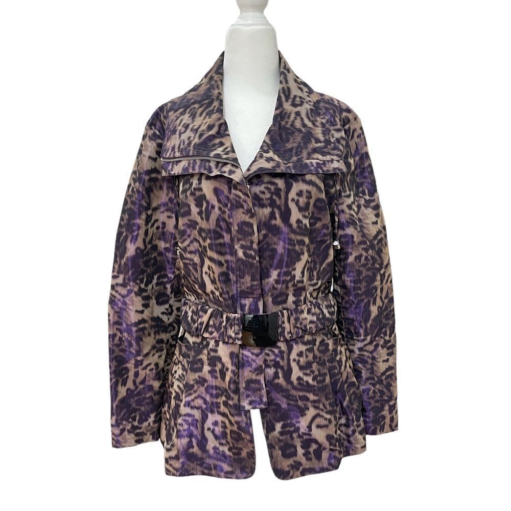 Lafayette 148 New York Purple & Black Leopard Print Rain 
Belted Jacket Size 12